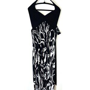 Roulette Black White Halter Maxi Dress   Large Elegant Floral Dress MSRP $94.00